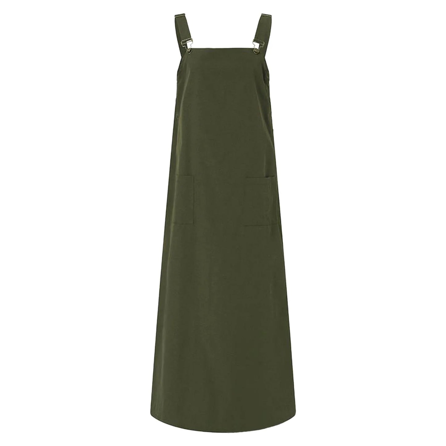 JuliaFashion - Women's Sleeveless SunVintage Suspenders Casual Loose Solid Overalls Long Summer Square Neck Buckle Robe Dress