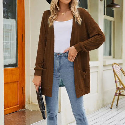 Plus Size Open Front Chunky Knit Cardigan Brown / S Cardigan-241208