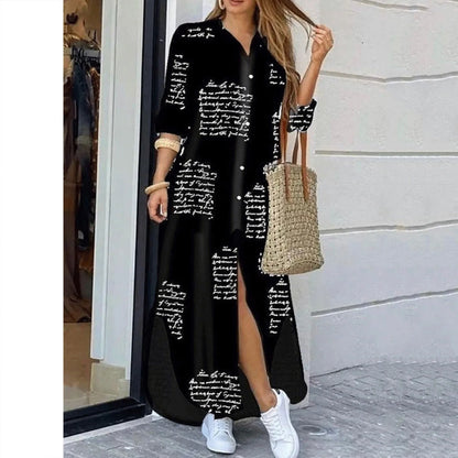 JuliaFashion - Women's Solid Long Maxi Shirt Fashion Lapel Buttons Casual Slit Spring Summer Streetwear Office Lady Long Dress