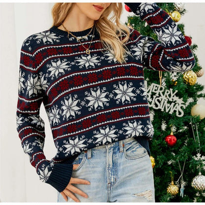 New Christmas Snowflake Acrylic Loose Knitted Tops Sweater Sweaters-L