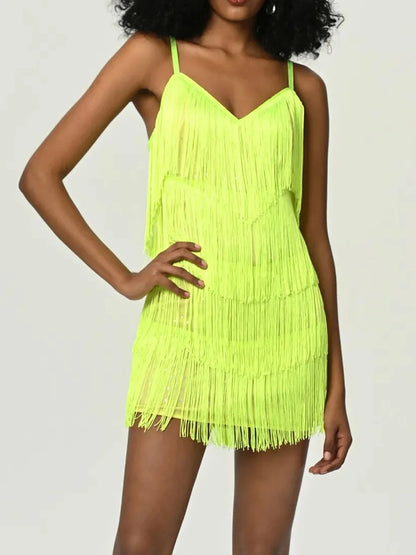 Julia Fashion - Tight Fringe Nightclub New Halter Trending Clothing Mini Dress