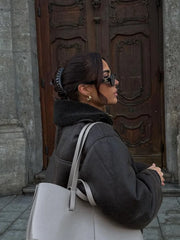 Vintage Chic Warm Stylish Loose Long Sleeved Faux Fur Jacket