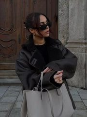 Vintage Chic Warm Stylish Loose Long Sleeved Faux Fur Jacket