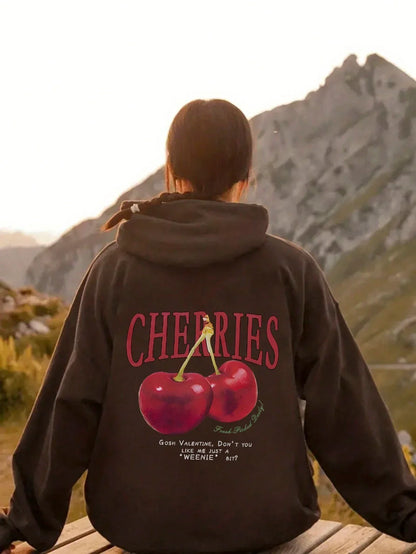 Comfortable Versatile Cherry Print Hoodie