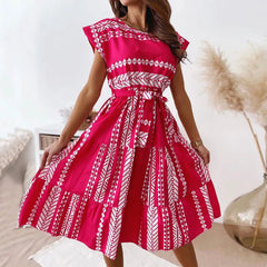 JuliaFashion - Womens Midi Evening Party Prom Irregularly Print Short Sleeve Lace-Up Slim Body Wrap Hips Long Clubwear Dress