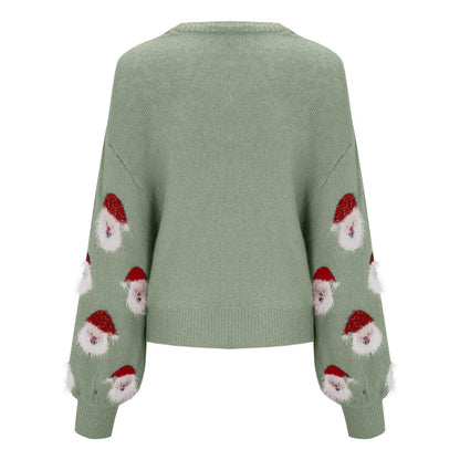 Sequin Long Sleeve Vintage Blouse With Santa Claus Hoodie Christmas Sweater Sweaters-L