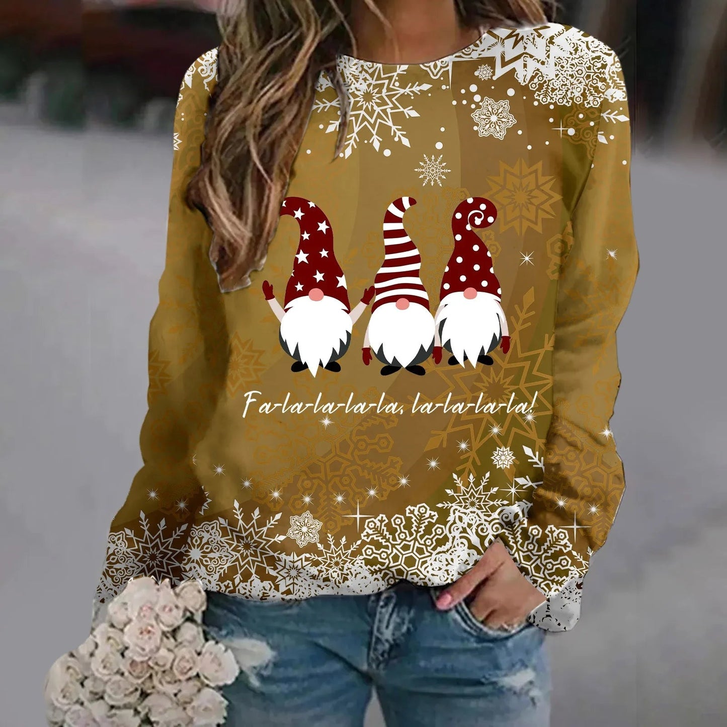 Print Crew Neck Soft Long Sleeve Casual Loose Y2K Winter Christmas Hoodie