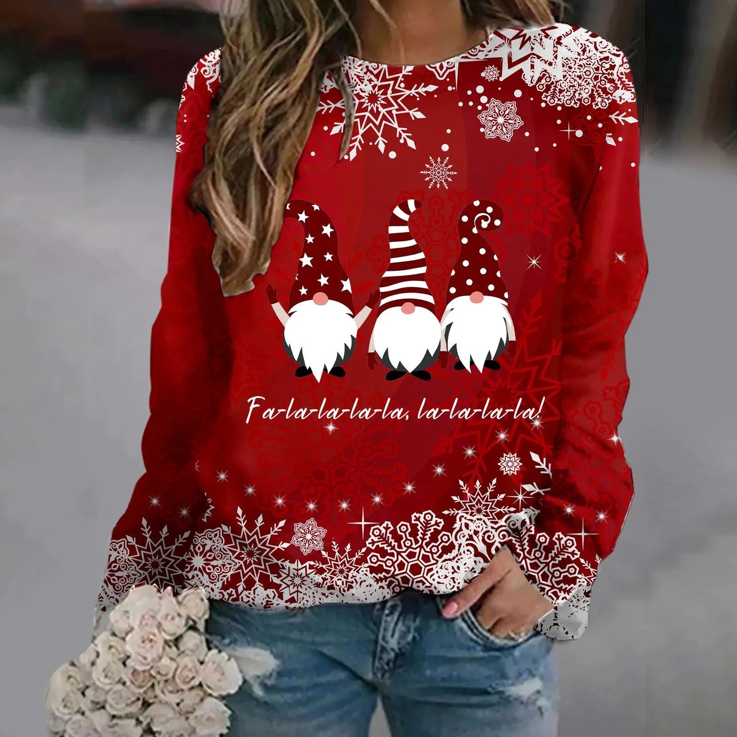 Print Crew Neck Soft Long Sleeve Casual Loose Y2K Winter Christmas Hoodie