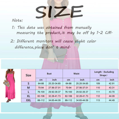 JuliaFashion - Womens Summer Casual Sleeveless Spaghetti Strap Button Down Smocked Beach Long Maxi With For Beaches Dress