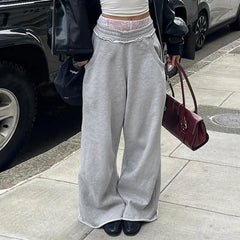 High Waisted Flowy Palazzo Pants Grey / S