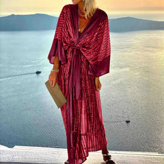 JuliaFashion - Women Sequin Cardigan Bat Sleeve Party Holiday V Neck Long Evening Holiday Midi For Women Kimono Cover Up Dress