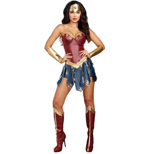 Wonder Woman Superman Corset Outfit Halloween Carnival Cosplay Attire