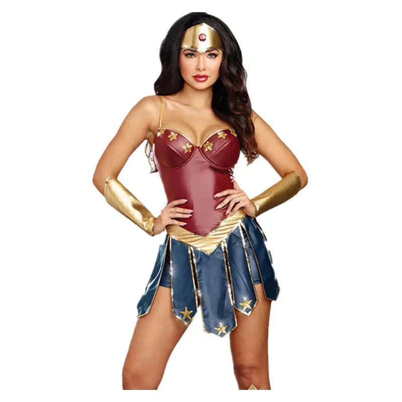 Wonder Woman Superman Corset Outfit Halloween Carnival Cosplay Attire