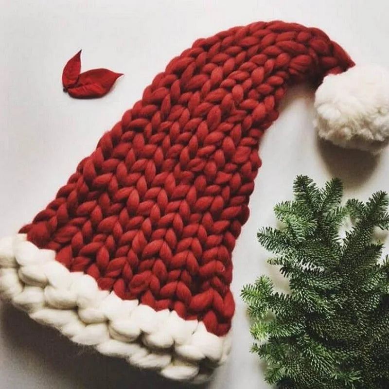 Knit Wool Christmas Party Hat - Warm Fashion For Home And Outdoor Red Hat-L