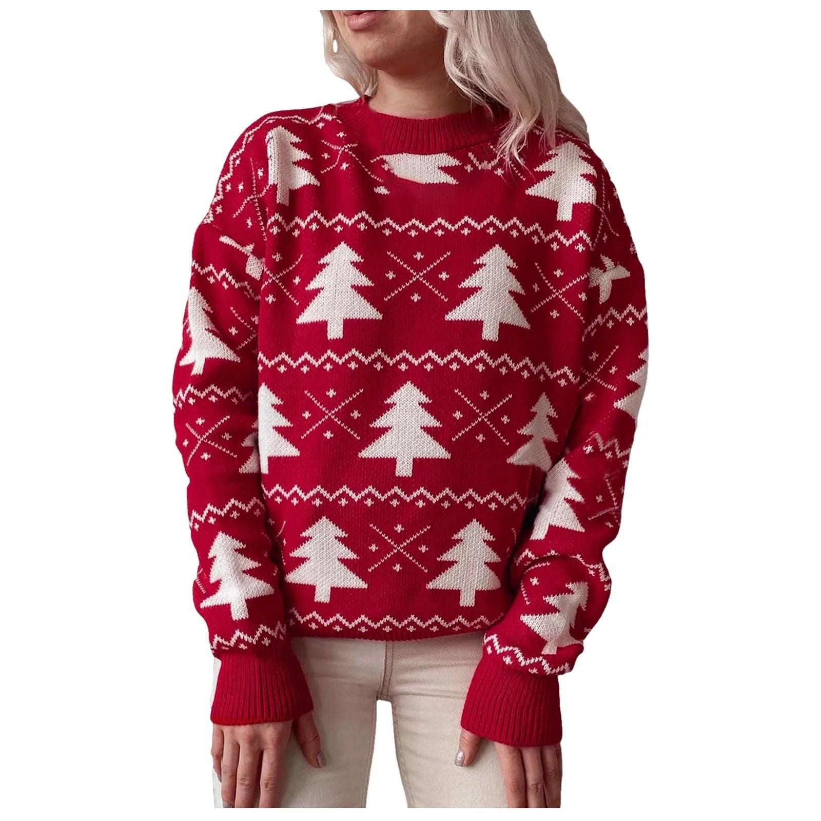 Jacquard Knitted Full Sleeve Warm Soft Christmas Sweater Sweaters-L