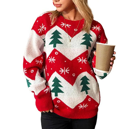 Casual Soft O Neck Long Sleeve Thick Warm Christmas Sweater Red-5 / S Sweaters-L