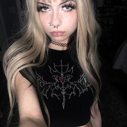 Y2K Grunge Rhinestone Vintage Graphic Crop Fairy Top