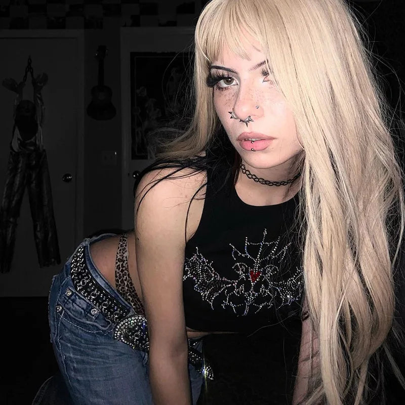 Y2K Grunge Rhinestone Vintage Graphic Crop Fairy Top