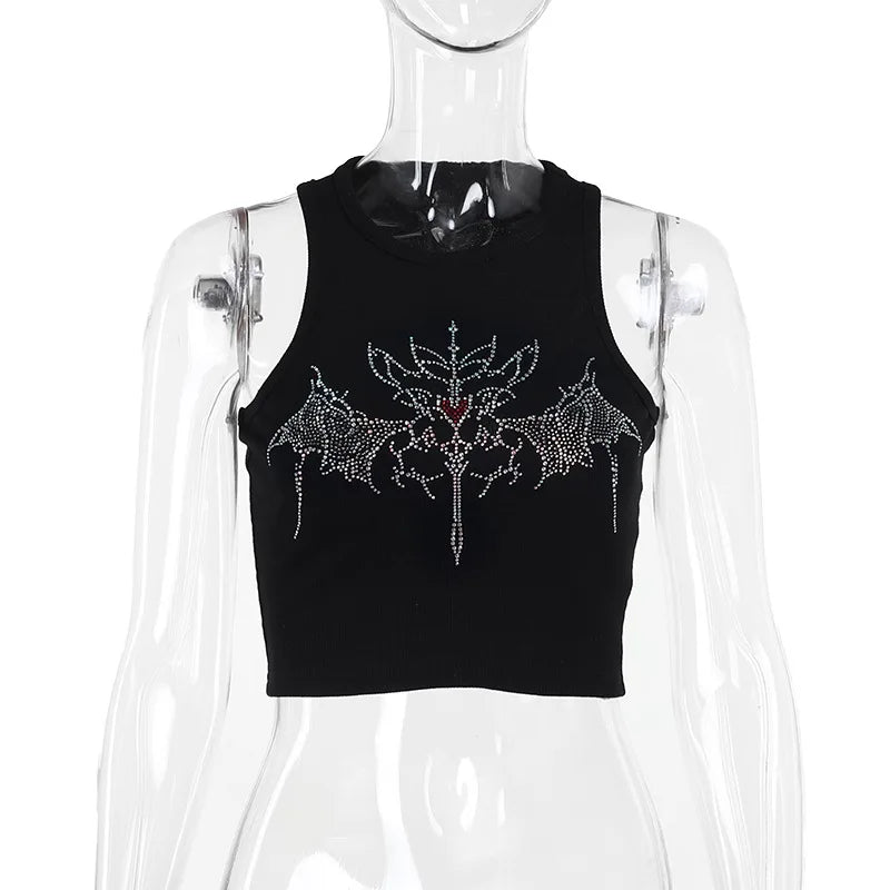 Y2K Grunge Rhinestone Vintage Graphic Crop Fairy Top