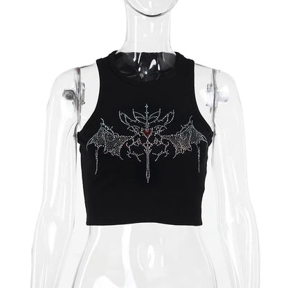 Y2K Grunge Rhinestone Vintage Graphic Crop Fairy Top