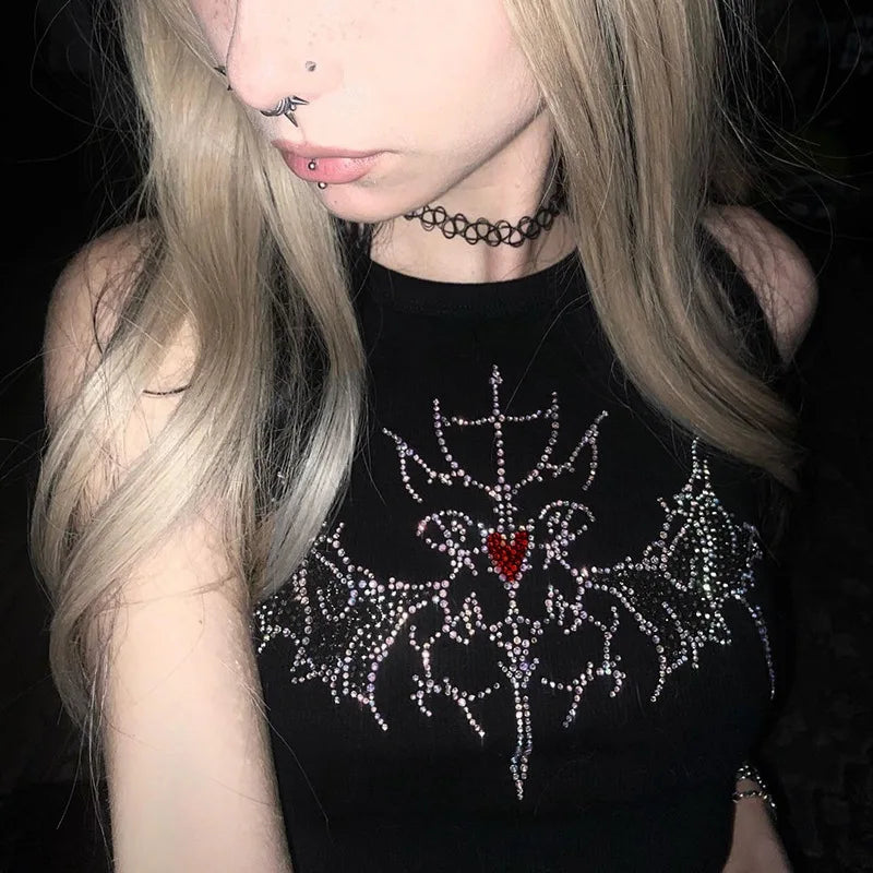 Y2K Grunge Rhinestone Vintage Graphic Crop Fairy Top