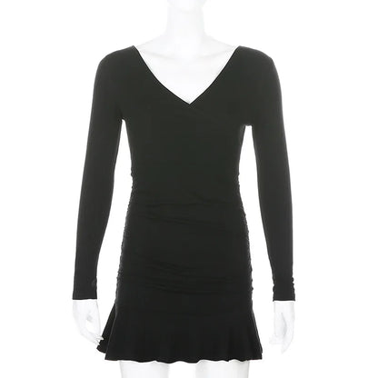 Julia Fashion - Europe and America V-Neck Hip Skirt Mini Dress