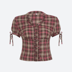 Y2K Plaid Ruffled Shirt