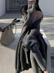 Y2K Fashionable Solid Color Long Sleeve Midi Cardigan