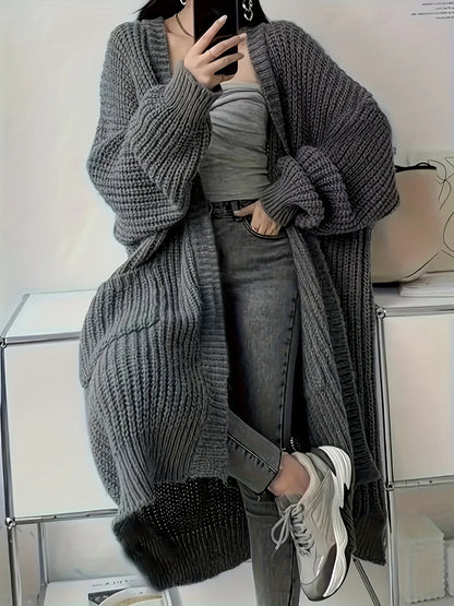 Y2K Fashionable Solid Color Long Sleeve Midi Cardigan