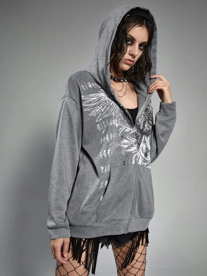 Y2K Casual Vintage Gothic Stylish Zip Up Hoodie