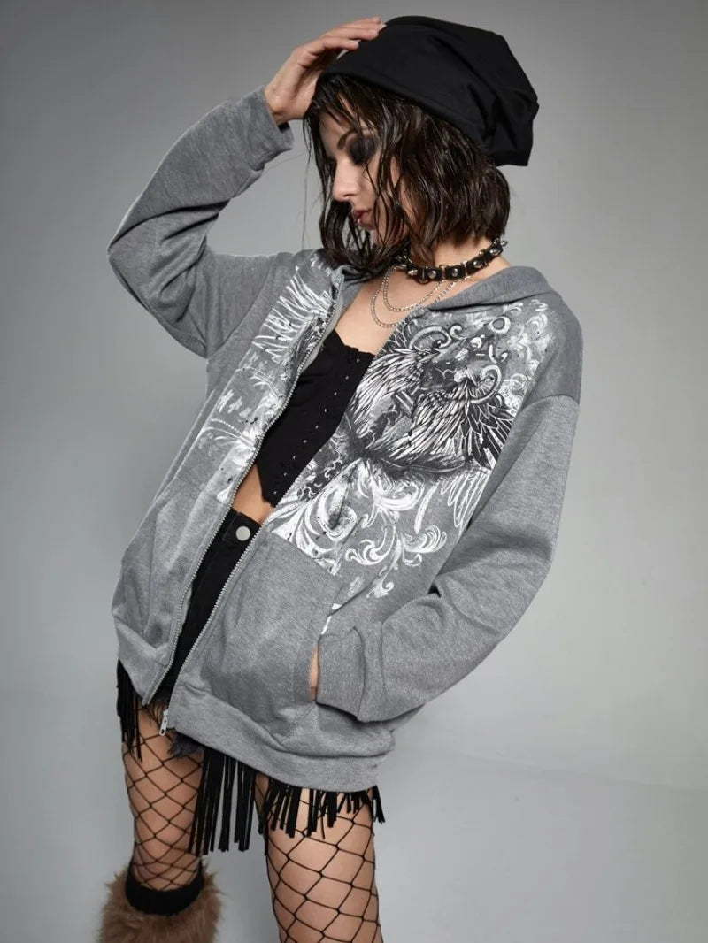 Y2K Casual Vintage Gothic Stylish Zip Up Hoodie