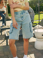 Loose Cargo Wide-Leg Denim Short SKY BLUE / S short-250223