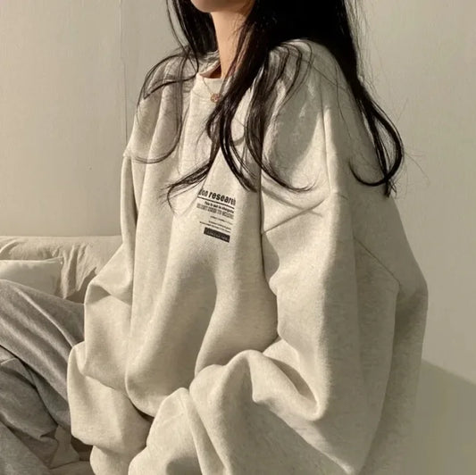 New Gray Oversized Cotton Letter Print Hoodie