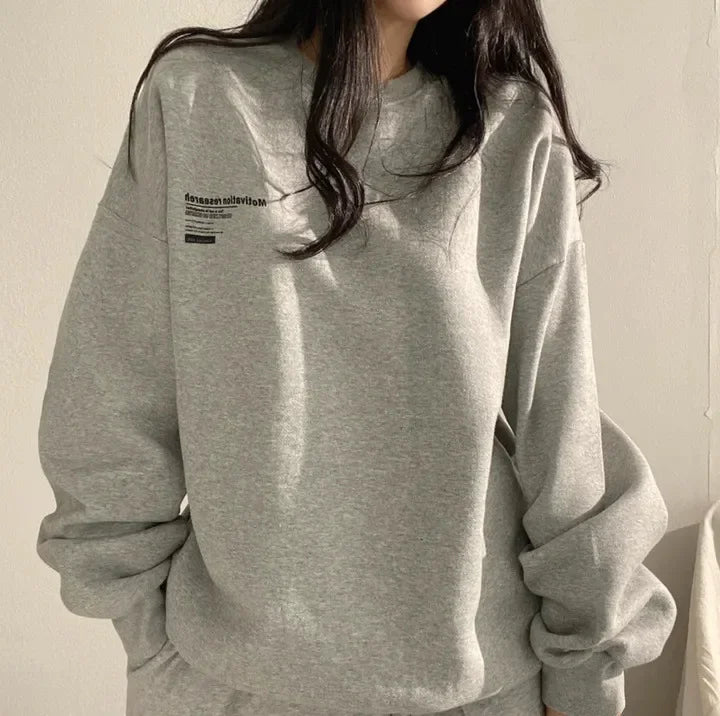 New Gray Oversized Cotton Letter Print Hoodie