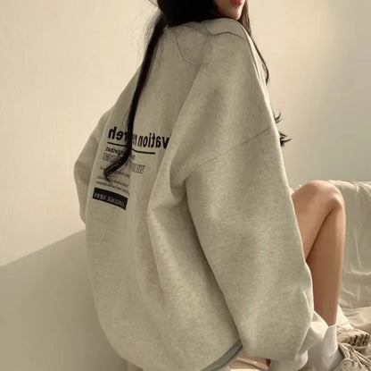 New Gray Oversized Cotton Letter Print Hoodie