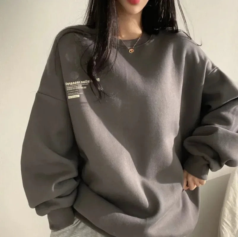 New Gray Oversized Cotton Letter Print Hoodie