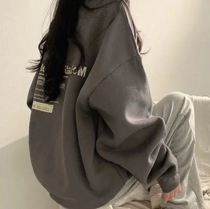 New Gray Oversized Cotton Letter Print Hoodie