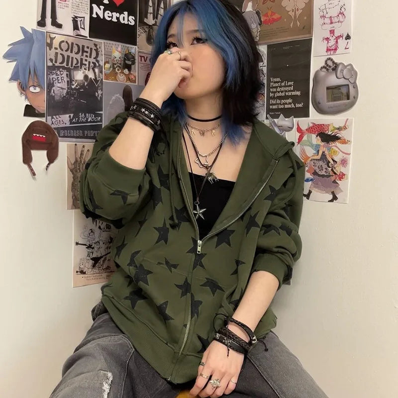 Vintage Gothic Fashion Stylish Stars Print Hoodie