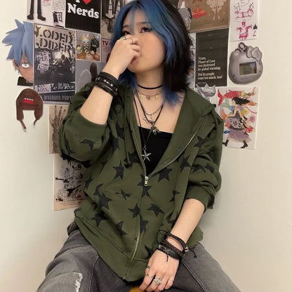 Vintage Gothic Fashion Stylish Stars Print Hoodie