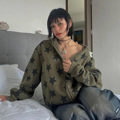 Vintage Gothic Fashion Stylish Stars Print Hoodie