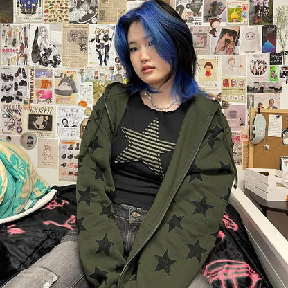 Vintage Gothic Fashion Stylish Stars Print Hoodie