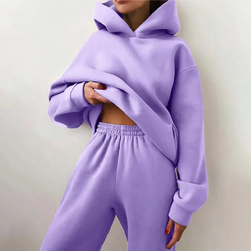 Warm Casual Long Sleeve Fleece Tracksuit Hoodie