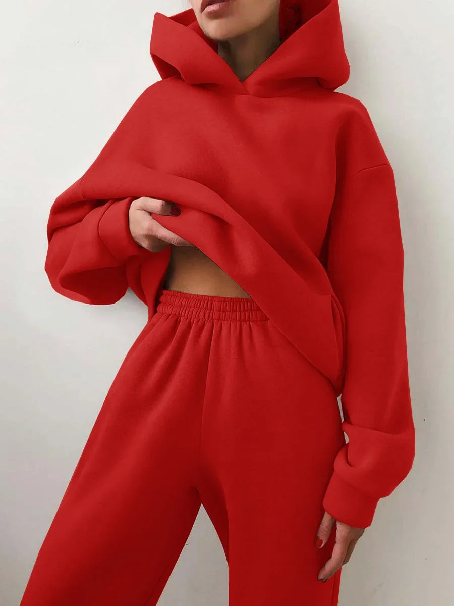 Warm Casual Long Sleeve Fleece Tracksuit Hoodie