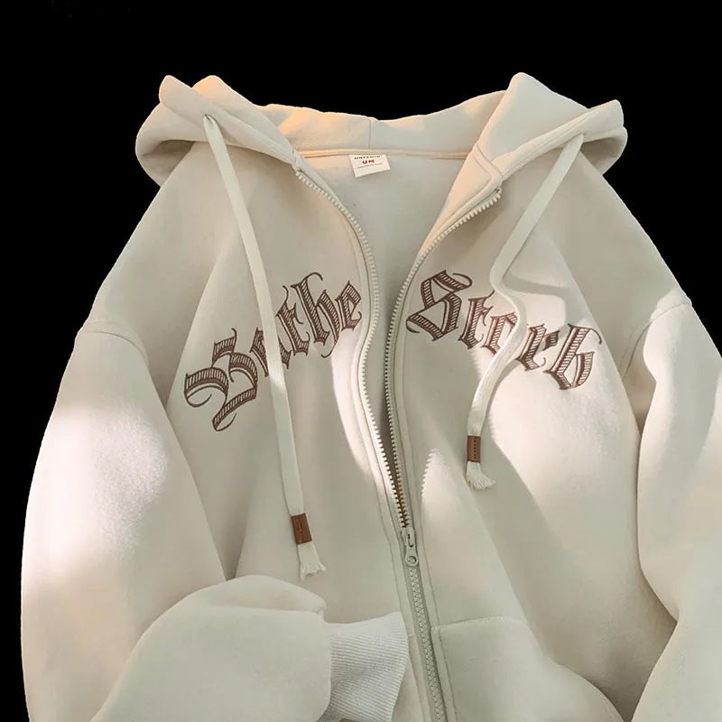 Y2K Vintage Casual Drawstring Zip Up Hoodie
