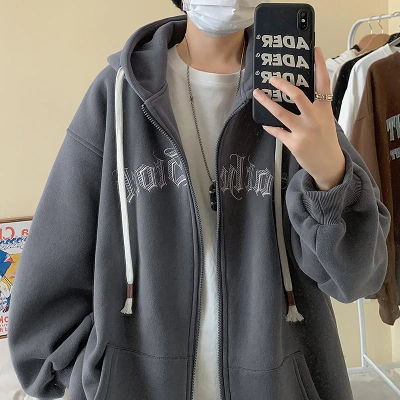 Y2K Vintage Casual Drawstring Zip Up Hoodie