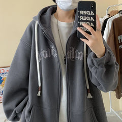 Y2K Vintage Casual Drawstring Zip Up Hoodie