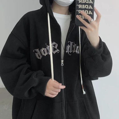 Y2K Vintage Casual Drawstring Zip Up Hoodie