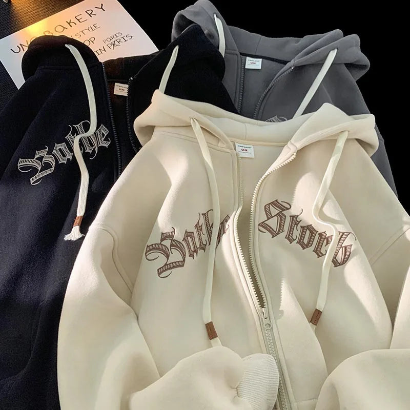 Y2K Vintage Casual Drawstring Zip Up Hoodie
