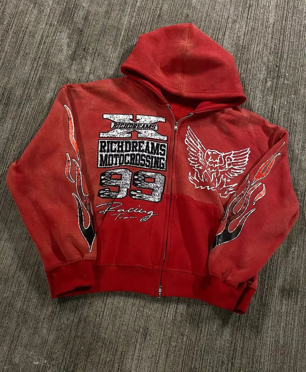 Letter Printed Hip-Hop Hoodie red / M