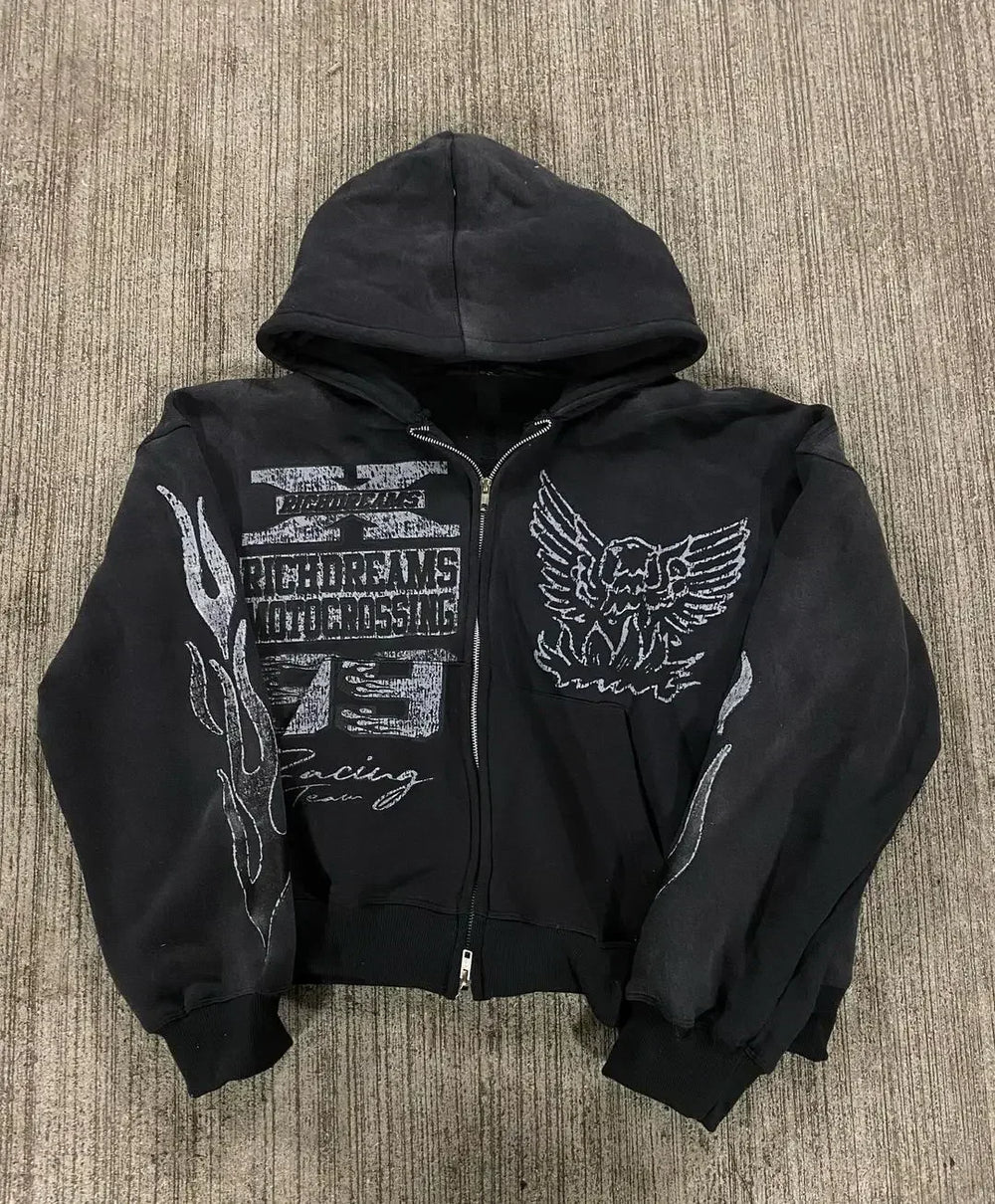 Letter Printed Hip-Hop Hoodie black / M